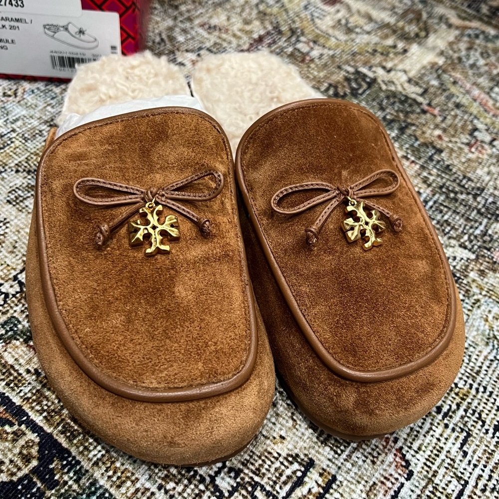 Tory Burch Charm Shearling Suede Mule